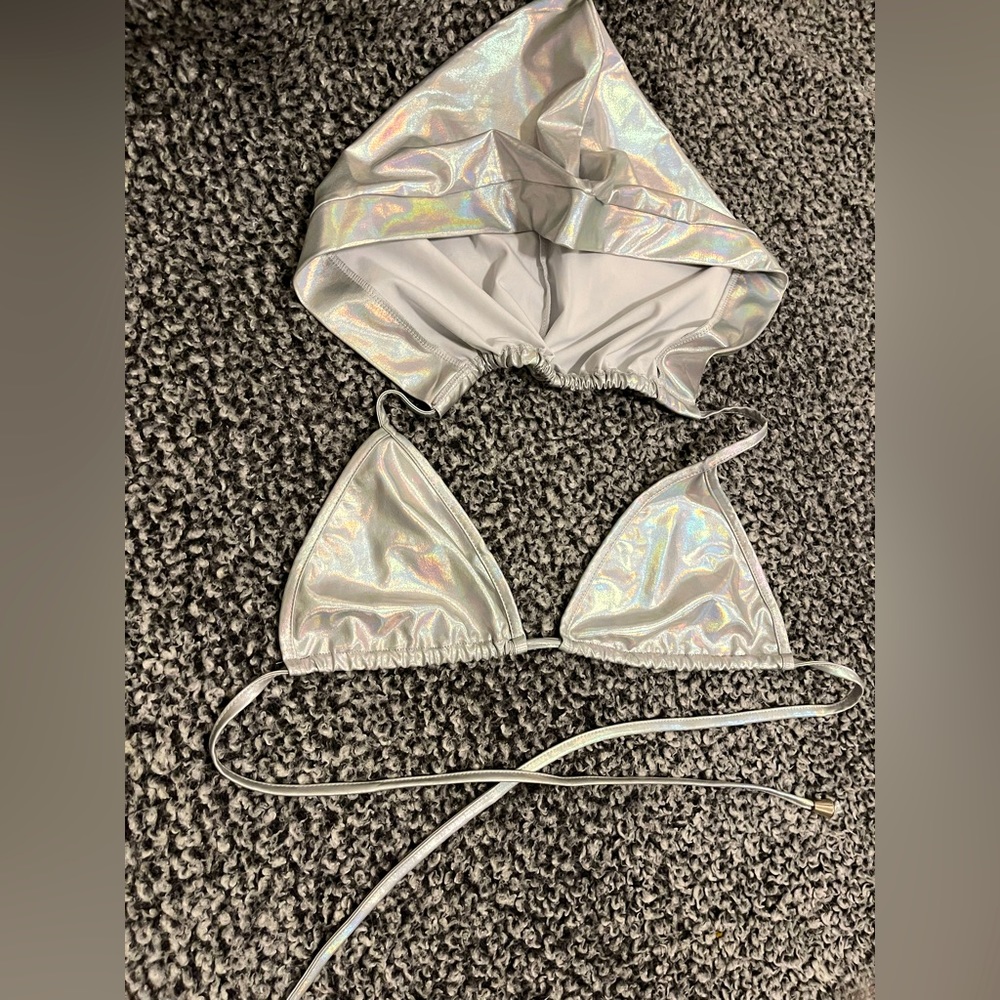 Silver/Chrome, Women's, Bra/Cropped Top, Hoodie Bra, Bra with Hood